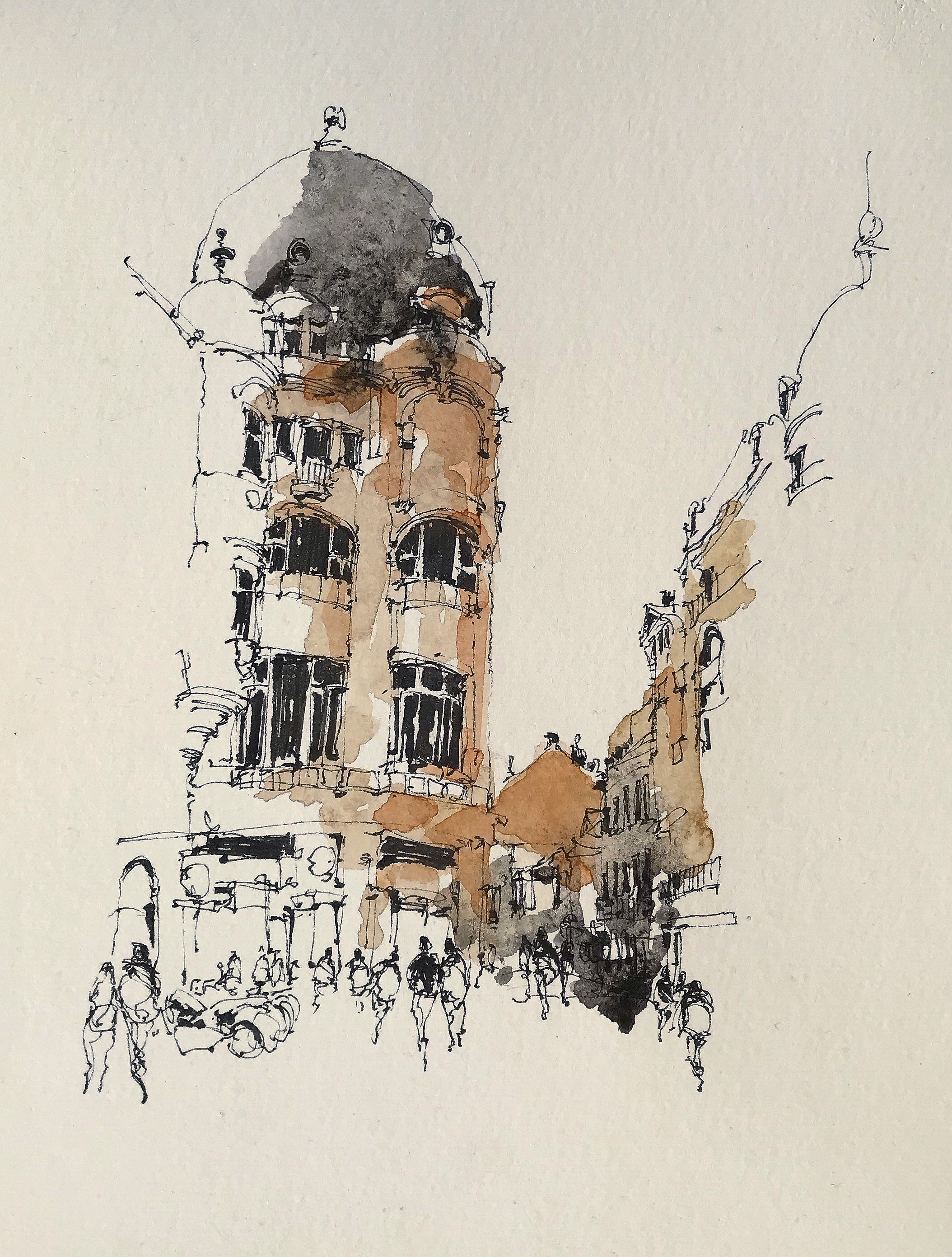 Watercolour and ink drawing of the City Loft in Dijon